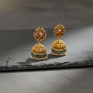 NAVRATNA RAJSI GOLD JHUMKAS- 22K JEWELLERY