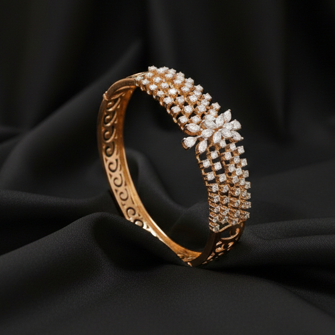 Floral Cascade Diamond Kangan - 18K Jewellery Floral Cascade Diamond Kangan - 18K Jewellery