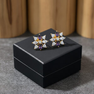 Purple Prism Bloom Gold Studs - 22K Jewellery