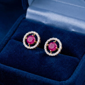 Ruby Halo Diamond Earrings - 18K Jewellery