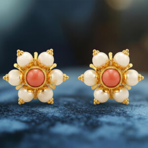 Moti Pushp Gold Earrings - 22K Jewellery