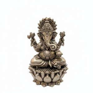 LOTUS GANESHA ANTIQUE SILVER IDOL - 925 STERLING SILVER