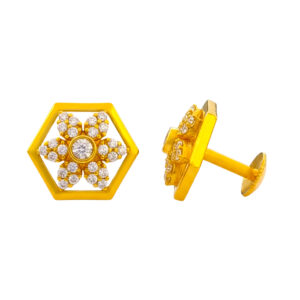 GOLDEN PETAL HEX CZ STUDS- 22K JEWELLERY