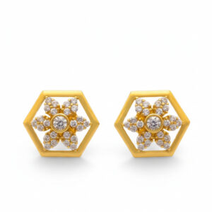 GOLDEN PETAL HEX CZ STUDS- 22K JEWELLERY