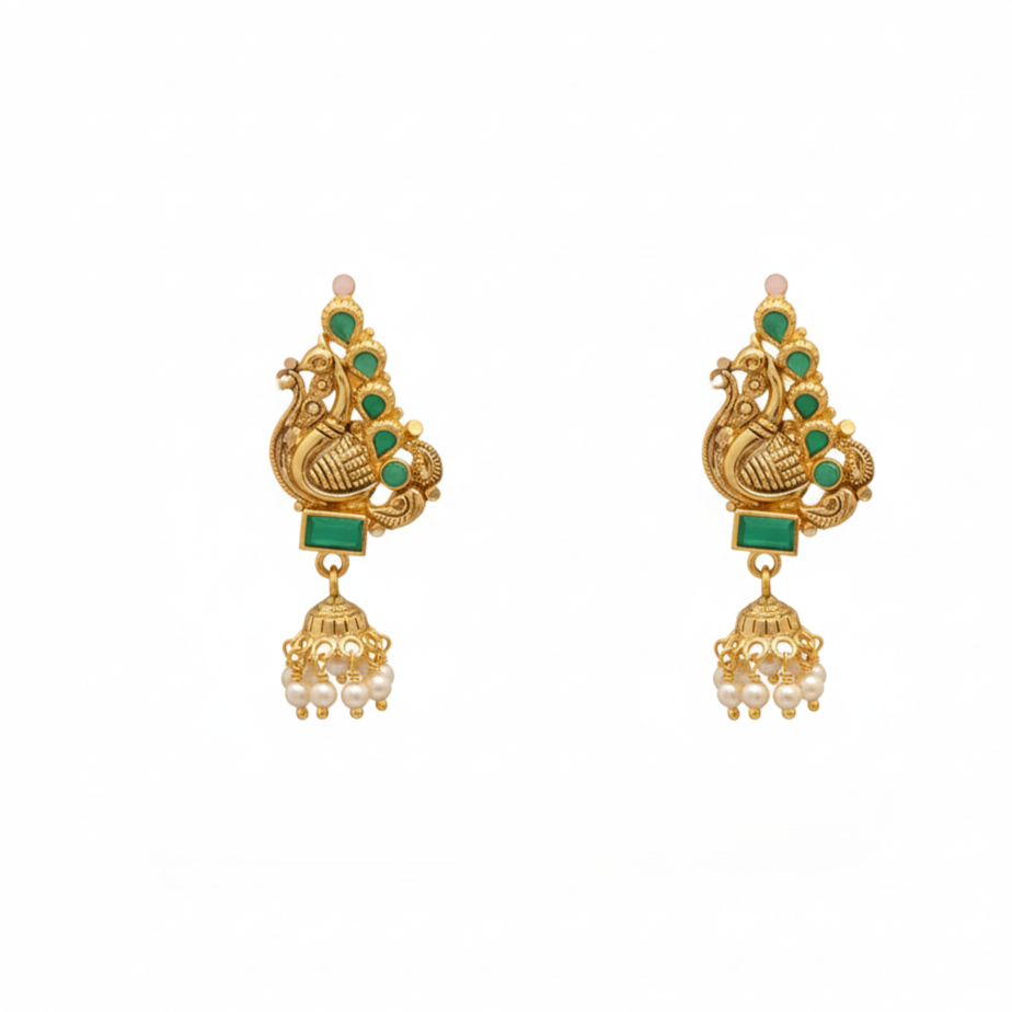 MAYURA GREEN GOLD JHUMKAS - 22K JEWELLERY MAYURA GREEN GOLD JHUMKAS - 22K JEWELLERY