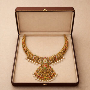 ORNATE FLORAL PEACOCK GOLD CHOKER - 22K JEWELLERY