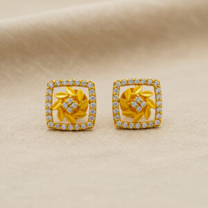 GOLDEN IVY SQUARE STUDS- 22K JEWELLERY