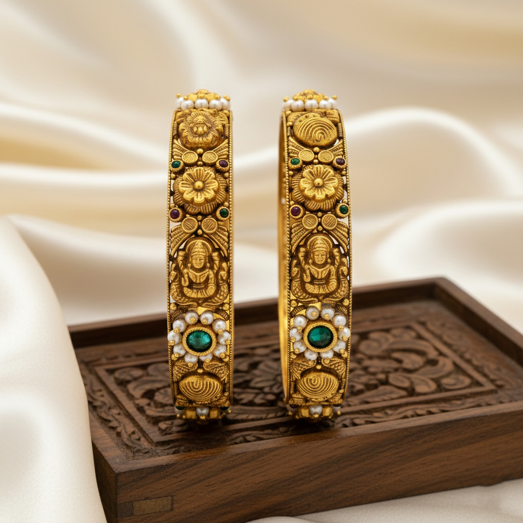 PEARL ACCENT GOLD BANGLES - 22K JEWELLERY PEARL ACCENT GOLD BANGLES - 22K JEWELLERY