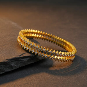 GOLDEN ZIGZAG STUDDED BANGLES - 22K JEWELLERY