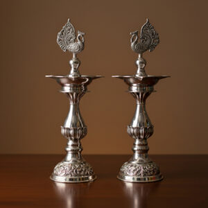 ROYAL PEACOCK SILVER DIYA PAIR- 925 STERLING SILVER