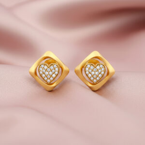RADIANT HEART FRAME CZ GOLD STUDS- 22K JEWELLERY