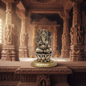 LOTUS GANESHA ANTIQUE SILVER IDOL - 925 STERLING SILVER