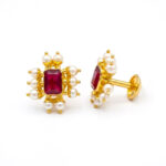 MAROON MAJESTY GOLD STUDS- 22K JEWELLERY