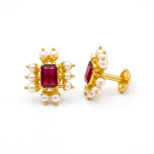 MAROON MAJESTY GOLD STUDS- 22K JEWELLERY