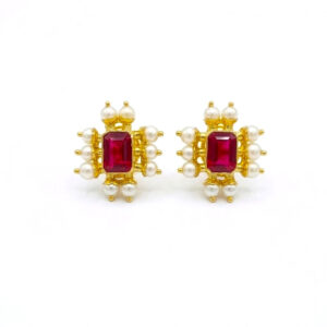 MAROON MAJESTY GOLD STUDS- 22K JEWELLERY
