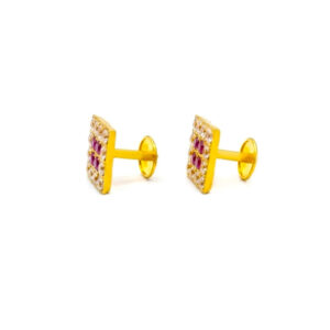 PINK SPARK SQUARE CZ GOLD STUDS- 22K JEWELLERY