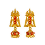 TRADITIONAL CORAL BEAD CZ GOLD JHUMKA - 22K JEWELLERY