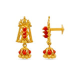TRADITIONAL CORAL BEAD CZ GOLD JHUMKA - 22K JEWELLERY