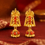 TRADITIONAL CORAL BEAD CZ GOLD JHUMKA - 22K JEWELLERY