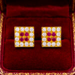 PINK SPARK SQUARE CZ GOLD STUDS- 22K JEWELLERY