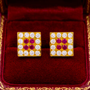PINK SPARK SQUARE CZ GOLD STUDS- 22K JEWELLERY
