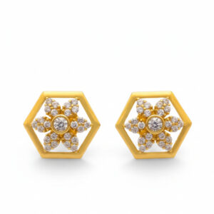 GOLDEN PETAL HEX CZ STUDS- 22K JEWELLERY