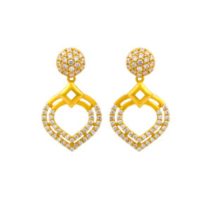 SPARKLING HEART CZ GOLD STUDS- 22K JEWELLERY