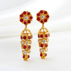 CRIMSON JHAROKHA DROP GOLD EARRINGS - 22K JEWELLERY