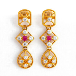 CRIMSON LATTICE DROP GOLD EARRINGS - 22K JEWELLERY