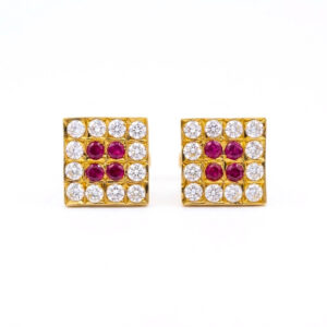 PINK SPARK SQUARE CZ GOLD STUDS- 22K JEWELLERY