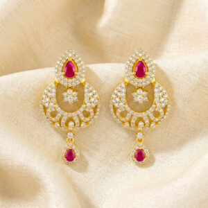 CRIMSON GLOW FILIGREE GOLD EARRINGS - 22K JEWELLERY