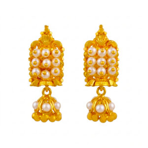 WHITE BEAD GOLD JHUMKA - 22K JEWELLERY