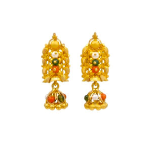 ANTIQUE MULTI-BEAD GOLD JHUMKA - 22K JEWELLERY