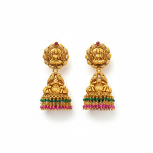 LAKSHMI ANUGRAHA TEMPLE GOLD JHUMKI- 22K JEWELLERY