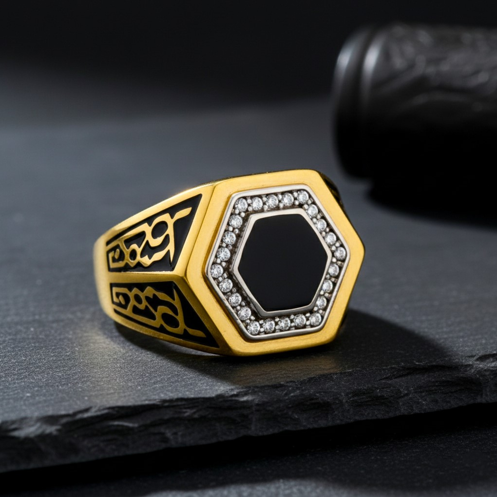 HEXA NOIR ROYALE MEN'S GOLD RING - 22K JEWELLERY HEXA NOIR ROYALE MEN'S GOLD RING - 22K JEWELLERY