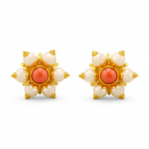 MOTI PUSHP GOLD EARRINGS - 22K JEWELLERY