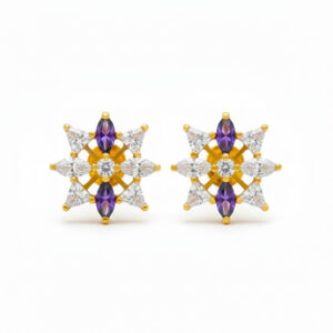 PURPLE PRISM BLOOM GOLD STUDS - 22K JEWELLERY