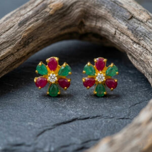 CLASSIC BLOSSOM CZ GOLD STUDS- 22K JEWELLERY