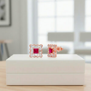 SCARLET SQUARE HALO DIAMOND STUDS - 18K JEWELLERY