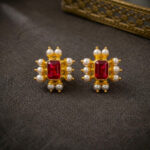 MAROON MAJESTY GOLD STUDS- 22K JEWELLERY
