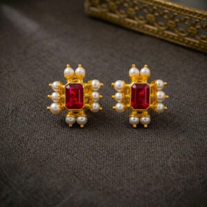 MAROON MAJESTY GOLD STUDS- 22K JEWELLERY