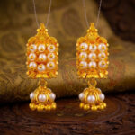 WHITE BEAD GOLD JHUMKA - 22K JEWELLERY
