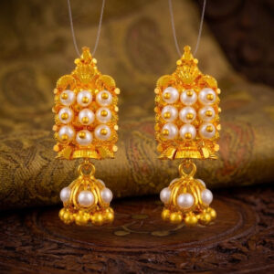 WHITE BEAD GOLD JHUMKA - 22K JEWELLERY
