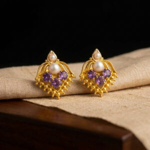 PURPLE BLOOM GOLD STUDS - 22K JEWELLERY
