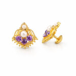 PURPLE BLOOM GOLD STUDS - 22K JEWELLERY