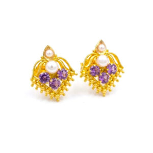 PURPLE BLOOM GOLD STUDS - 22K JEWELLERY