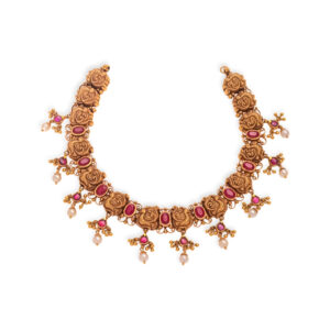 Regal Pearl and Stone Gold Choker - 22K Jewellery