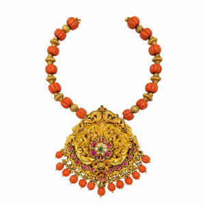 CORAL RAJWADA HERITAGE NECKLACE - 22K JEWELLERY