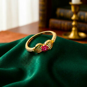 PINK BLOSSOM LEAF GOLD RING - 22K JEWELLERY