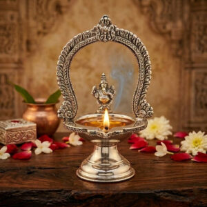 DIVINE ARCH GANAPATI SILVER DIYA - 925 STERLING SILVER